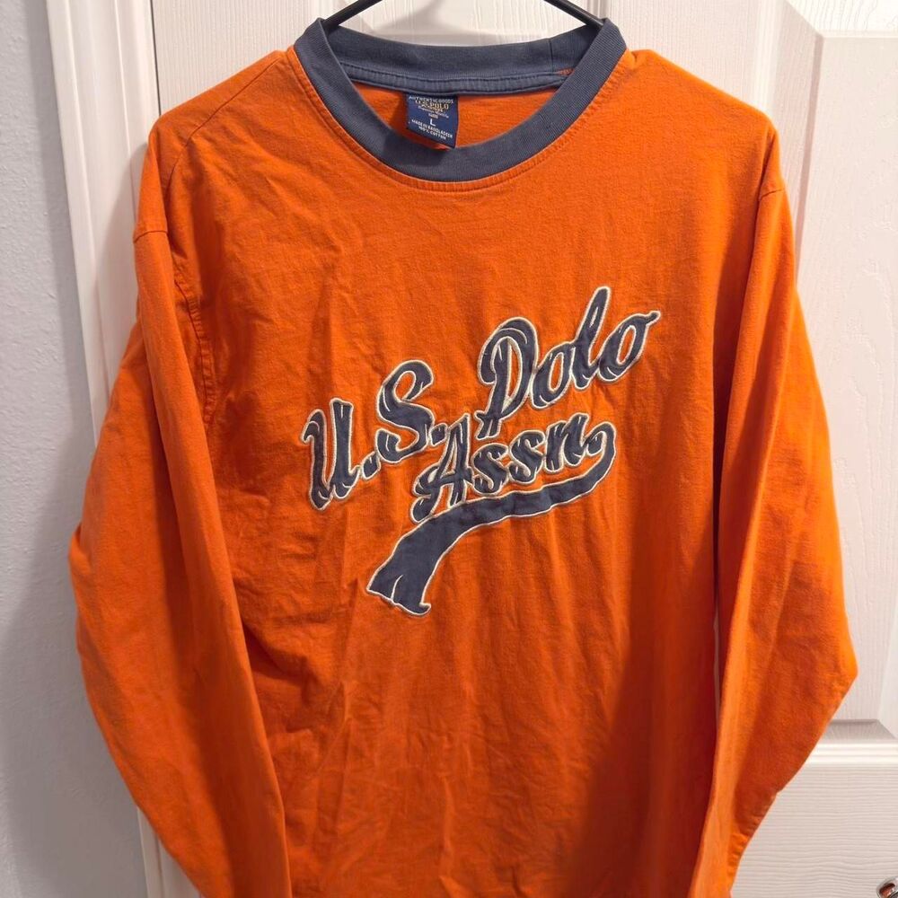 U.S. Polo Assn. Long-Sleeve Ringer Tee - Orange/Navy - Size L (2009-2012)